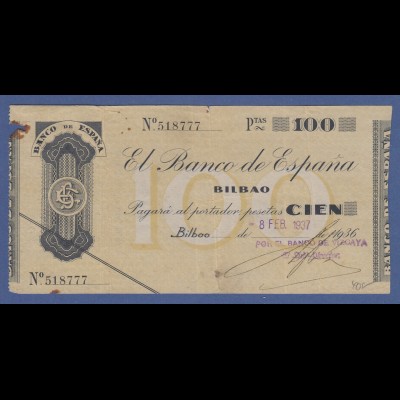 Banknote Spanien 100 Pesetas, 1937
