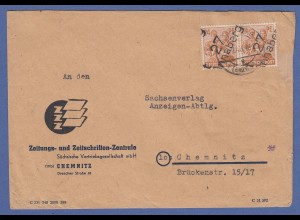 SBZ Bezirkshandstempel Bezirk 27 Annaberg 2x24 Pfg MEF auf Brief nach Chemnitz
