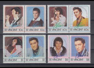 St. Vincent 1985 zum 50. Geb. von Elvis Presley Satz 8 Werte (4 Paare) **