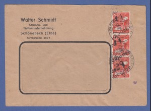 SBZ Bezirkshandstempel Bezirk 29 Schönebeck, Mi-Nr 168 VI 3er-Streifen auf Brief