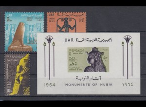 Ägypten / Egypt 1964 Nubische Denkmäler Satz / Block Mi.-Nr. 772-74, Block 16
