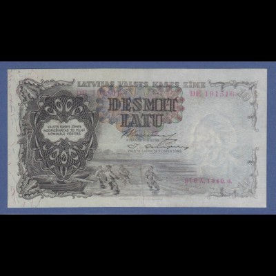 Banknote Lettland 10 Latu Fischerboot und Fischer, Riga 1940