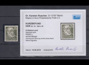 DDR 1952 Köpfe II Spitzenwert 25Pfg Mi.-Nr. 334 echt gestempelt, Kurzbefund BPP