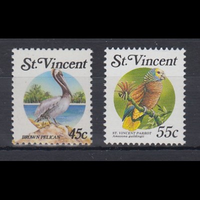 St. Vincent Mi.-Nr. 1107, 1287 postfrisch ** / MNH Pelikan & Papagei