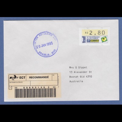 Brasilien ATM Frankfurter Buchmesse 1994 Mi.-Nr. 6 Wert 2,80 auf R-Brief O blau