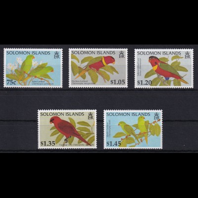 Solomon Islands 1996 Mi.-Nr. 404-408 postfrisch ** / MNH Papageien