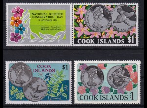 Cook Islands Mi.-Nr. 517, 546, 580 postfrisch ** / MNH Münzen und Blumen