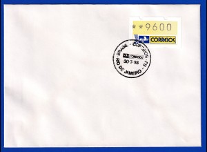 Brasilien 1993 ATM Postemblem Wert 9600 auf FDC mit So-O 30.7.93