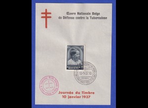 Belgien Tag der Briefmarke Mi.-Nr. 442 mit ET-O 10.1.37 auf Gedenkblatt FRANZ.