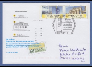 Sonder-Ganzsache "30 Jahre Deutsche Automatenmarken" mit So-O BONN 3.1.2011 A