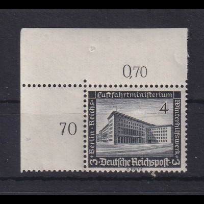 Deutsches Reich 1936 WHW Bauten 4Pfg Mi-Nr. 635 Eckrandstück OL **