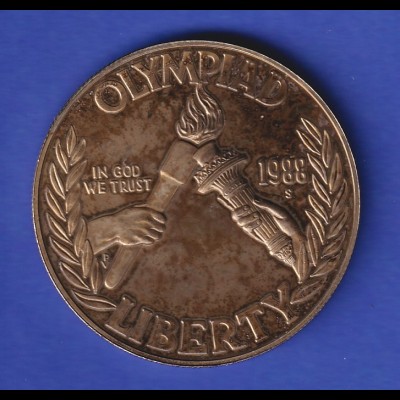 USA Silbermünze Olympiade 1988 Olympische Fackel OLYMPIAD LIBERTY PP