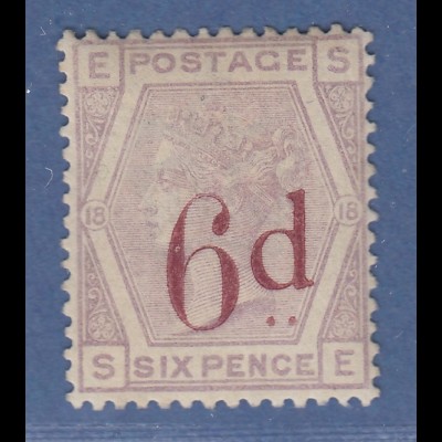 Großbritannien 1883 Freimarke Victoria mit rotem Aufdruck 6d Mi.-Nr. 71 *