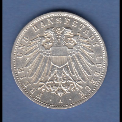 Deutsches Kaiserreich Lübeck Silbermünze 2 Mark 1904 A vorzügl.-stempelglanz
