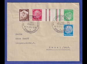 Dt. Reich Hindenburg Zusammendruck KZ 17 auf Brief von Berlin nach Beuel, 1936