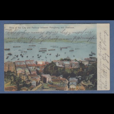AK Hongkong Hafen mit Schiffen,histor. Bild gelaufen nach Tientsin / China 1906 