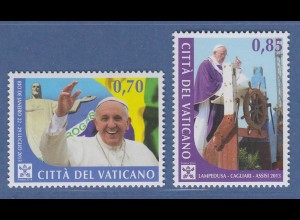 Vatikan 2014 Mi.-Nr. 1821-22 Satz kpl ** Papstreisen 2013