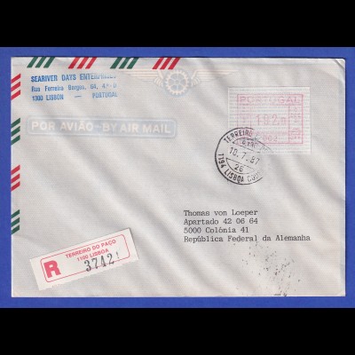 Portugal Frama-ATM Nr. 002 Wert 192,0 auf R-Brief vom Letzttag 10.7.1987