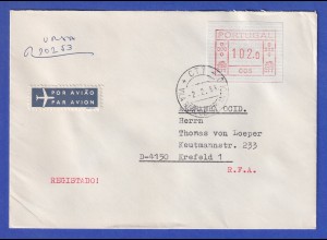 Portugal Frama-ATM 1981 Aut.-Nr. 005 R-Brief mit ATM aus OA und Orts-O 2.2.83