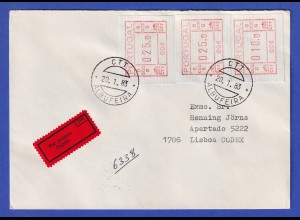 Portugal Frama-ATM 1981 Aut.-Nr. 006 E-Brief mit 3 ATM aus OA und Orts-O 20.1.83