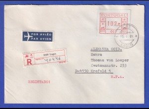 Portugal Frama-ATM 1981 Aut.-Nr. 007 R-Brief mit ATM aus OA und Orts-O 19.1.83