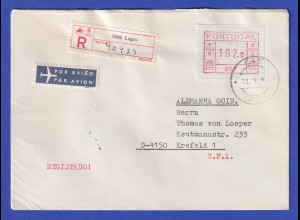 Portugal Frama-ATM 1981 Aut.-Nr. 007 R-Brief mit ATM vom OA und Orts-O 19.1.83