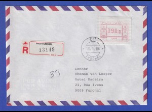Portugal Frama-ATM Aut.-Nr. 009 R-Orts-Brief mit ATM 90,0 vom Ersttag 15.1.86