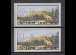 Zypern Amiel-ATM 1999 Mi-Nr. 4 Aut.-Nr. 003 Werte 0,14 und 1,00 **