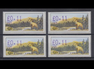 Zypern Amiel-ATM 1999 Mi-Nr. 4 Aut.-Nr. 001 - 002 - 003 - 004 je Wert 0,11 **