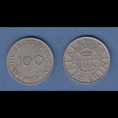 Saarland Kursmünze 100 Franken 1955 sehr schön - vorzüglich