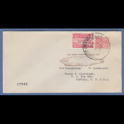 Brasilien Zeppeliin-Brief 1930 gelaufen nach Buffalo NY, Mi.-Nr. Zp5