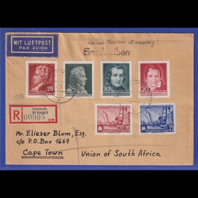 DDR 1956 R-Brief gelaufen von Cossebaude nach Kapstadt / Südafrika