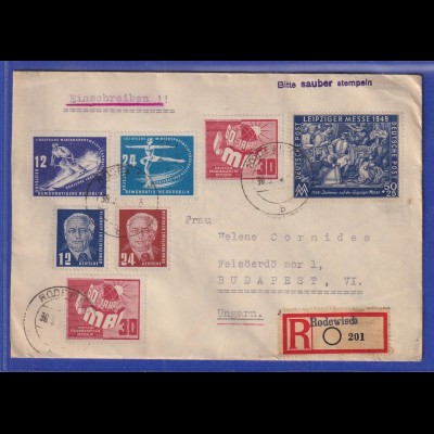 DDR 1950 R-Brief gelaufen von Rodewisch nach Budapest