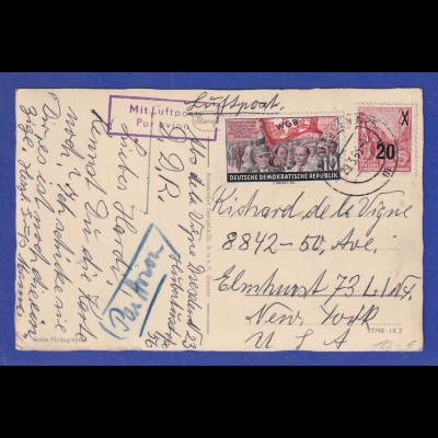 DDR 1955 Luftpost-Postkarte gelaufen von Dresden in die USA
