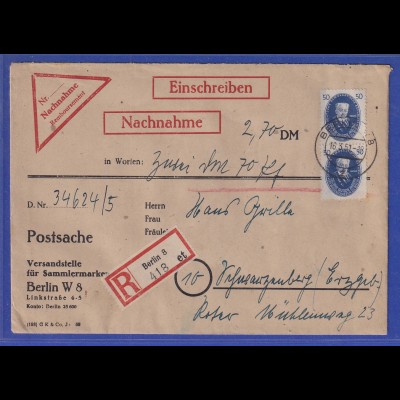 DDR 1951 4 Werte Akademie auf Nachnahme-Brief gel. von Berlin n. Schwarzenberg