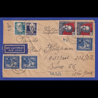 DDR 1951 Luftpostbrief gelaufen von Dresden nach New York / USA 