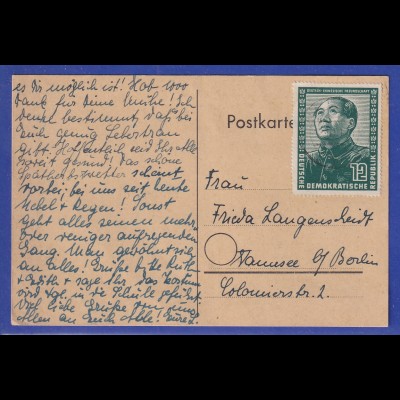 DDR 1951 Dt.-Chines. Freundschaft 12Pfg.-Wert als EF auf Postkarte