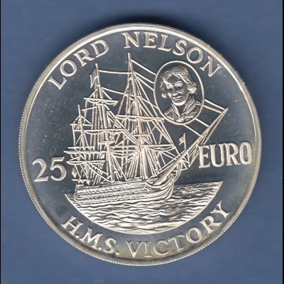 Großbritannien 1996 Silbermünze Lord Nelson HMS Victory 25 Euro PP, Ag925 46,60g