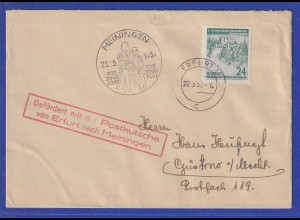 DDR 1953 Radrennen Mi.-Nr. 355 auf Postkutschen-Brief von Erfurt nach Meiningen