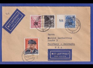 DDR 1955 Lp-Brief von Loessnitz / Erzgebirge gel. nach Fairbury / Nebraska USA