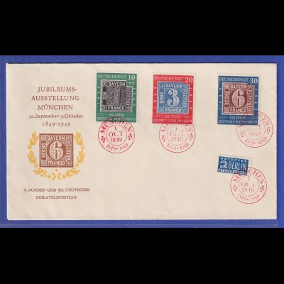 Bund 1949 100 Jahre Briefmarken Mi.-Nr. 113-15 auf Brief mit rotem So.-O München