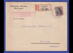 Dt. Reich Germania 40 Pfg Mi.-Nr. 90 I auf R-Brief von Reutlingen nach Brugg CH