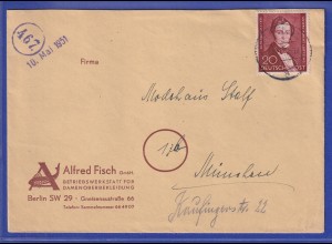 Berlin Lortzing 20Pfg. Mi.-Nr. 74 als auf Brief aus Berlin nach München 1951