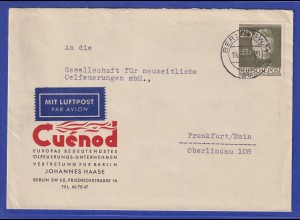 Berliner Männer 1952 Schinkel Mi.-Nr. 98 auf Luftpost-Brief nach Frankfurt