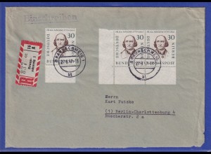 Berliner Männer 1957 30Pfg Mi.-Nr. 170 MEF auf R-Brief v. Braunschweig n. Berlin