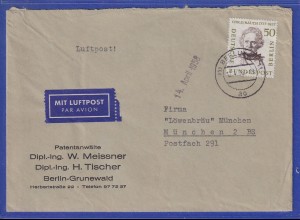 Berliner Männer 1957 50Pfg Mi.-Nr. 172 EF auf Lp.-Brief nach München