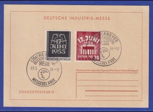 Berlin 1953 17. Juni Mi-Nr. 110-111 auf Karte mit So.-O HANNOVER Industrie-Messe