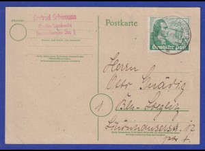Berlin 1949 Goethe 10Pfg. Mi.-Nr. 61 auf Postkarte, O BERLIN-LANKWITZ
