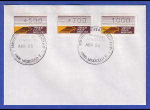 Mexiko Klüssendorf-ATM 1. Ausgabe x-Pap. Satz 3 Werte 500-700-1000 auf Umschlag