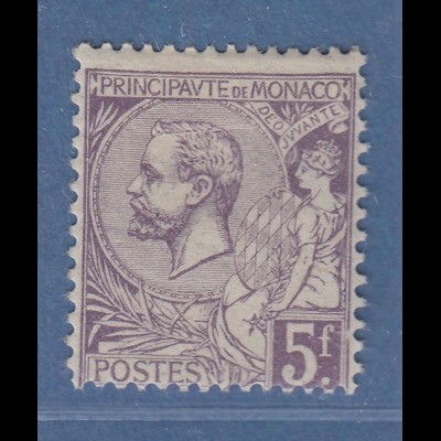 Monaco 1920 Freimarke Fürst Albert I. 5Fr. blauviolett sauber ungebraucht * 